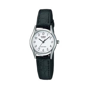 Casio Women’s Black Leather Watch with White Dial – LTP-1094E-7BRDF